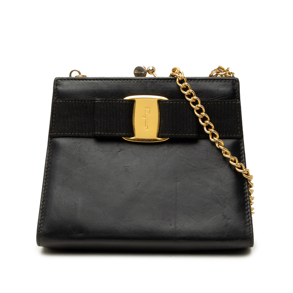 Pre-Loved Ferragamo Leather Vara Bow Kiss Lock Chain Crossbody